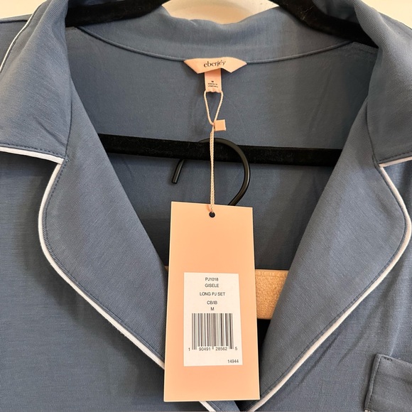 Eberjey Blue Pajama Set with White Trim - Picture 6 of 7